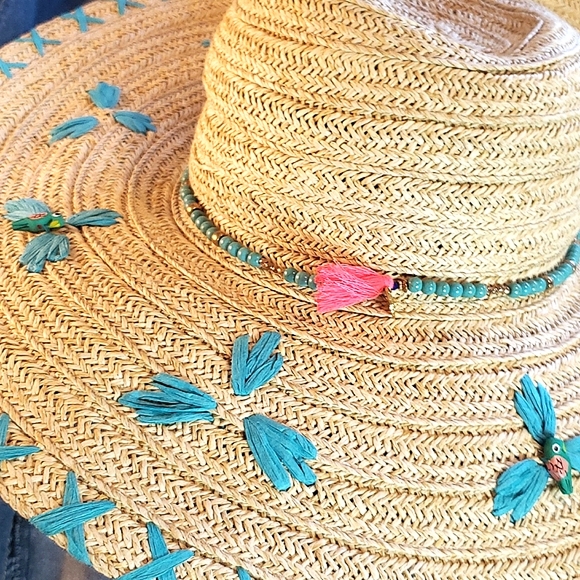 San Diego Hat company beaded paper hat wide brim wooden parrots main image 4